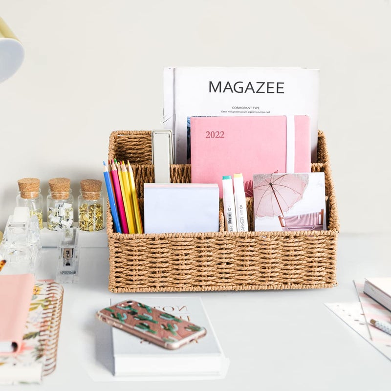 DINGTAI Woven Mail Organizer  12 Inch Mail Organizer Countertop  Basket Mail Organizer Bill Organizers Mail and Pen Organizer Countertop Farmhouse Desk organizers and storage - Image 3